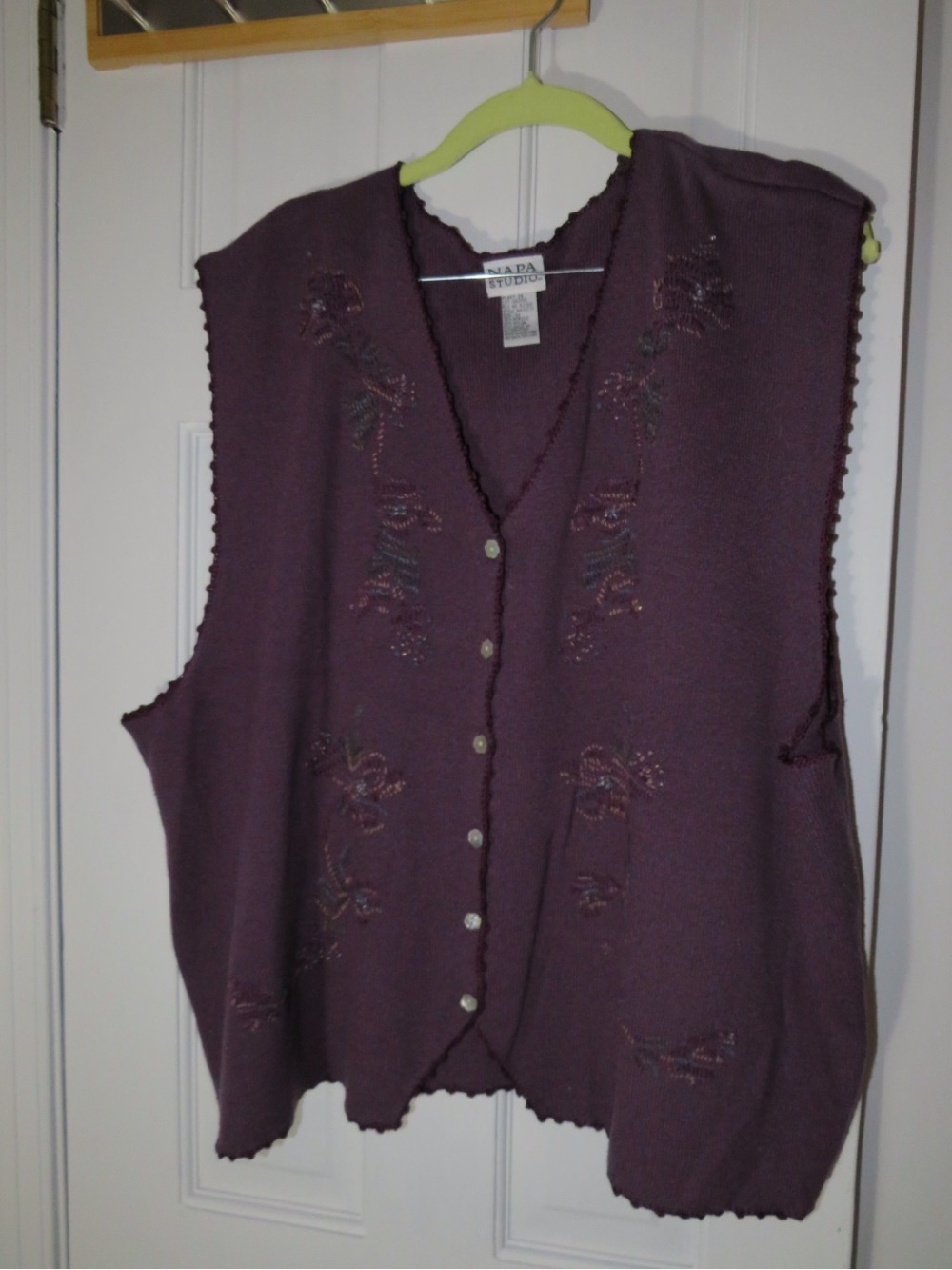 Aa Studio Plum Embroidered Button-Front Knit Vest
